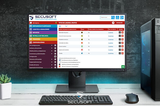 Gestión de grupos y tipos de labores - Secusoft Software para Seguridad Privada