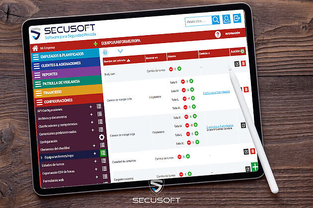 Equipo/uniformes/ropa - Secusoft Software para Seguridad Privada