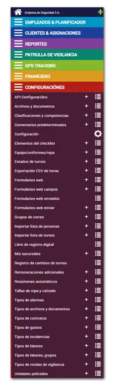 Configuraciones - Secusoft Software para Seguridad Privada