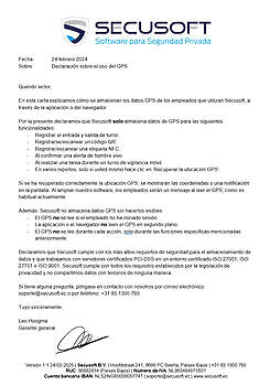 Declaración sobre el uso del GPS - Secusoft Software para Seguridad Privada